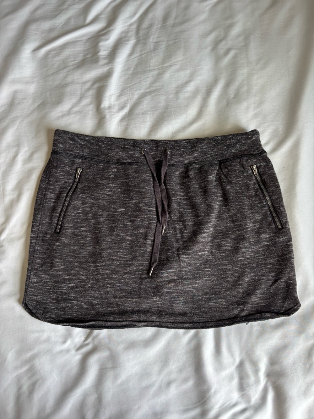 GreenTea Heathered Charcoal Drawstring Mini Skirt
